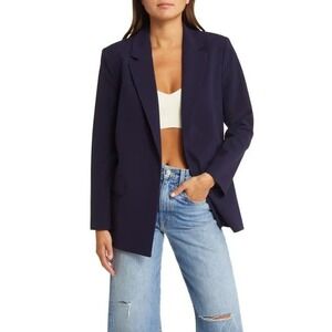 Open Edit Navy Baritone Single Button Blazer Repreve Recycled Blend Size XL